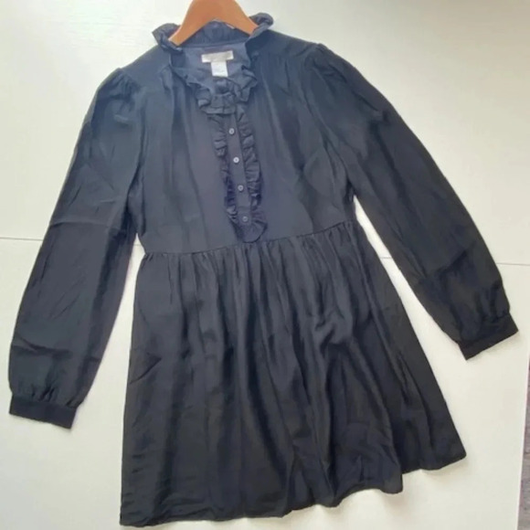 Gracie 100% Silk Mini Dress with Ruffle Collar Size Medium - Picture 5 of 6